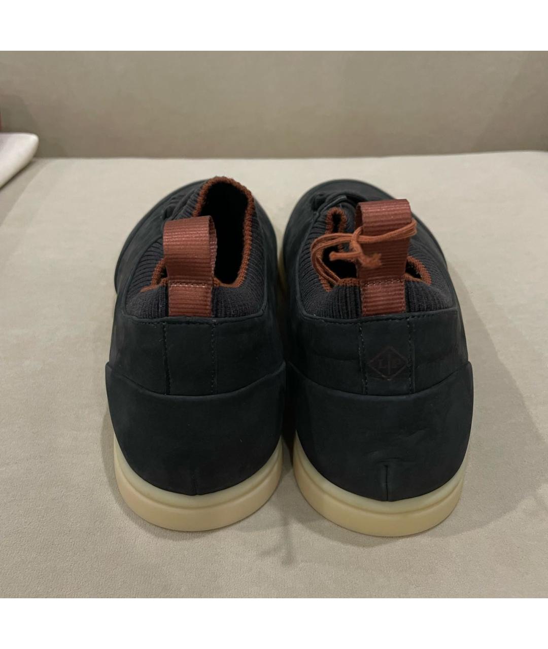 LORO PIANA Темно-синие нубуковые низкие кроссовки / кеды, фото 4