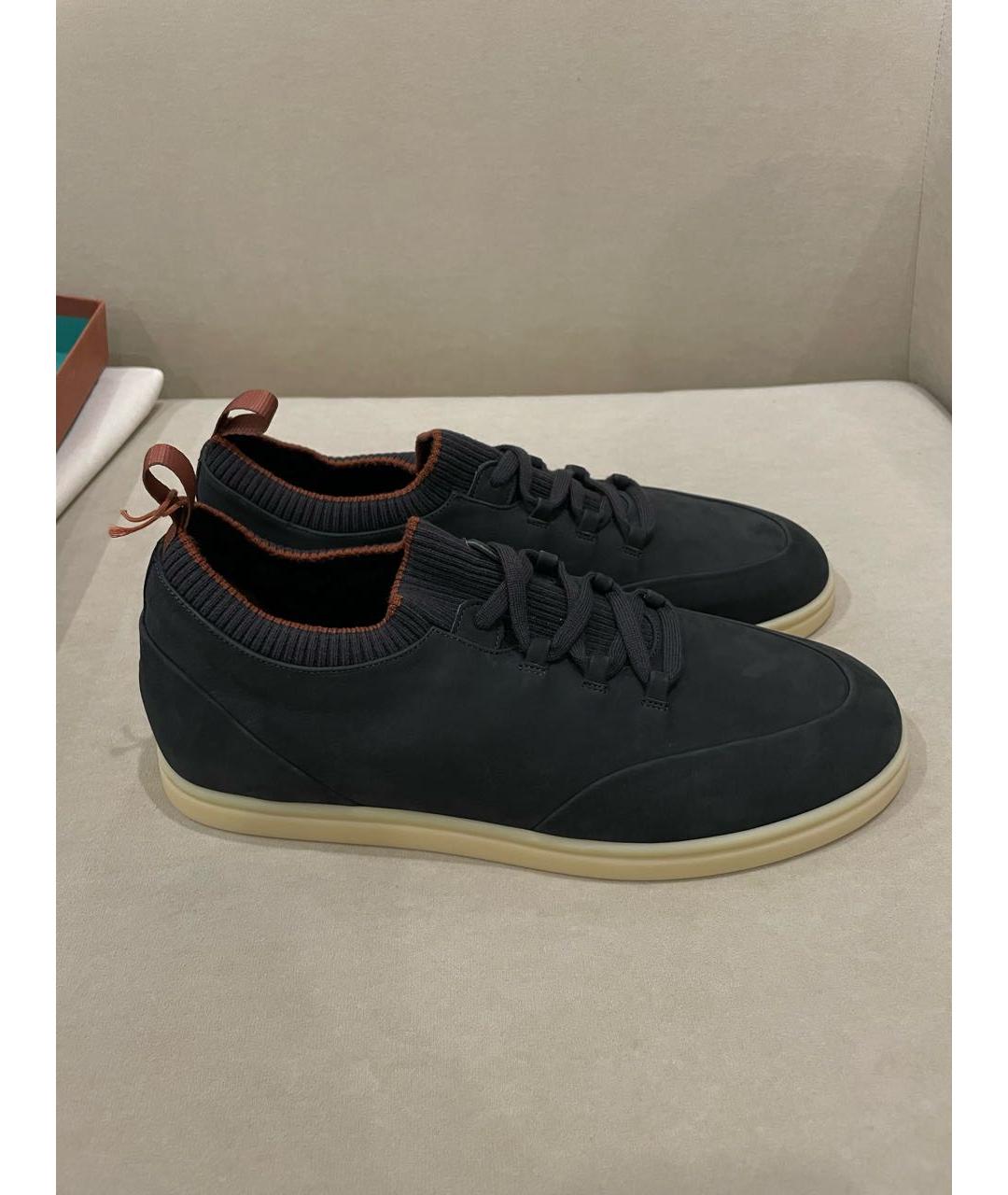 LORO PIANA Темно-синие нубуковые низкие кроссовки / кеды, фото 7