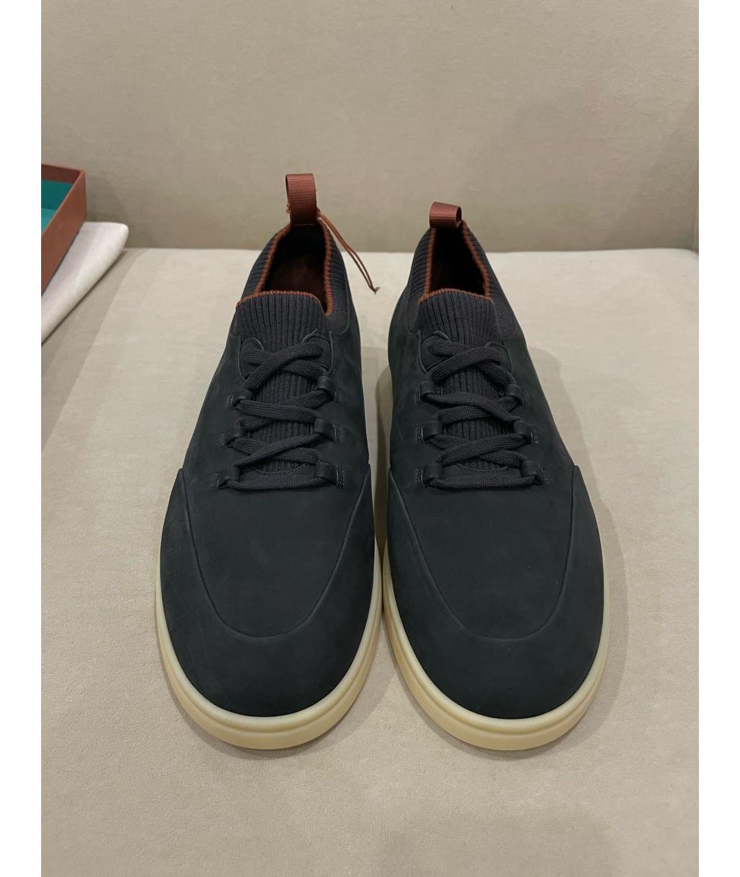 LORO PIANA Темно-синие нубуковые низкие кроссовки / кеды, фото 2