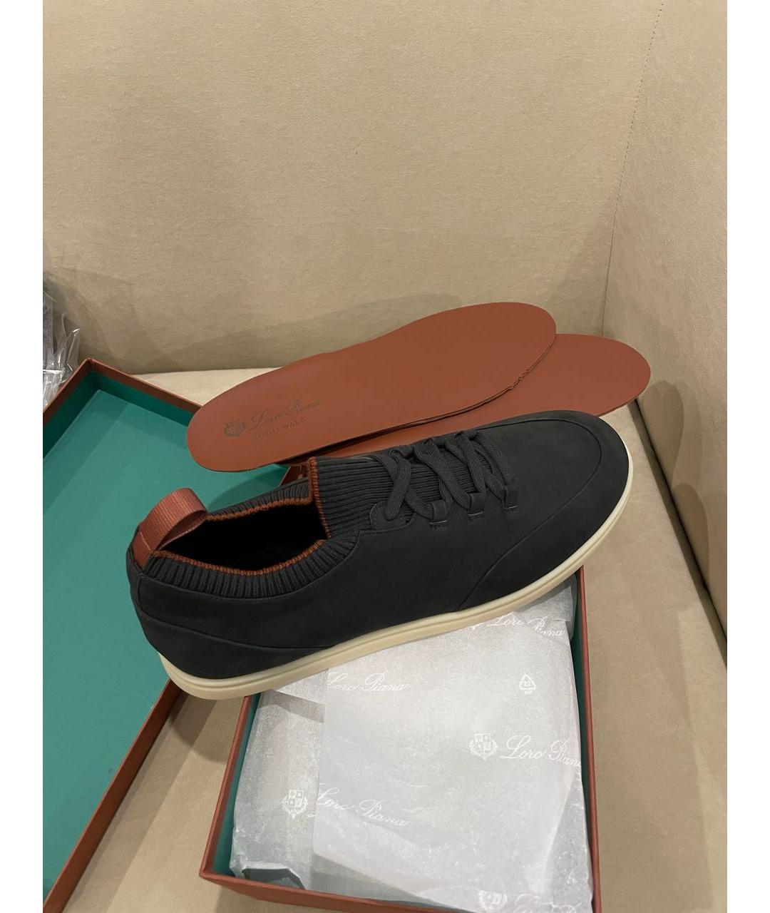 LORO PIANA Темно-синие нубуковые низкие кроссовки / кеды, фото 5