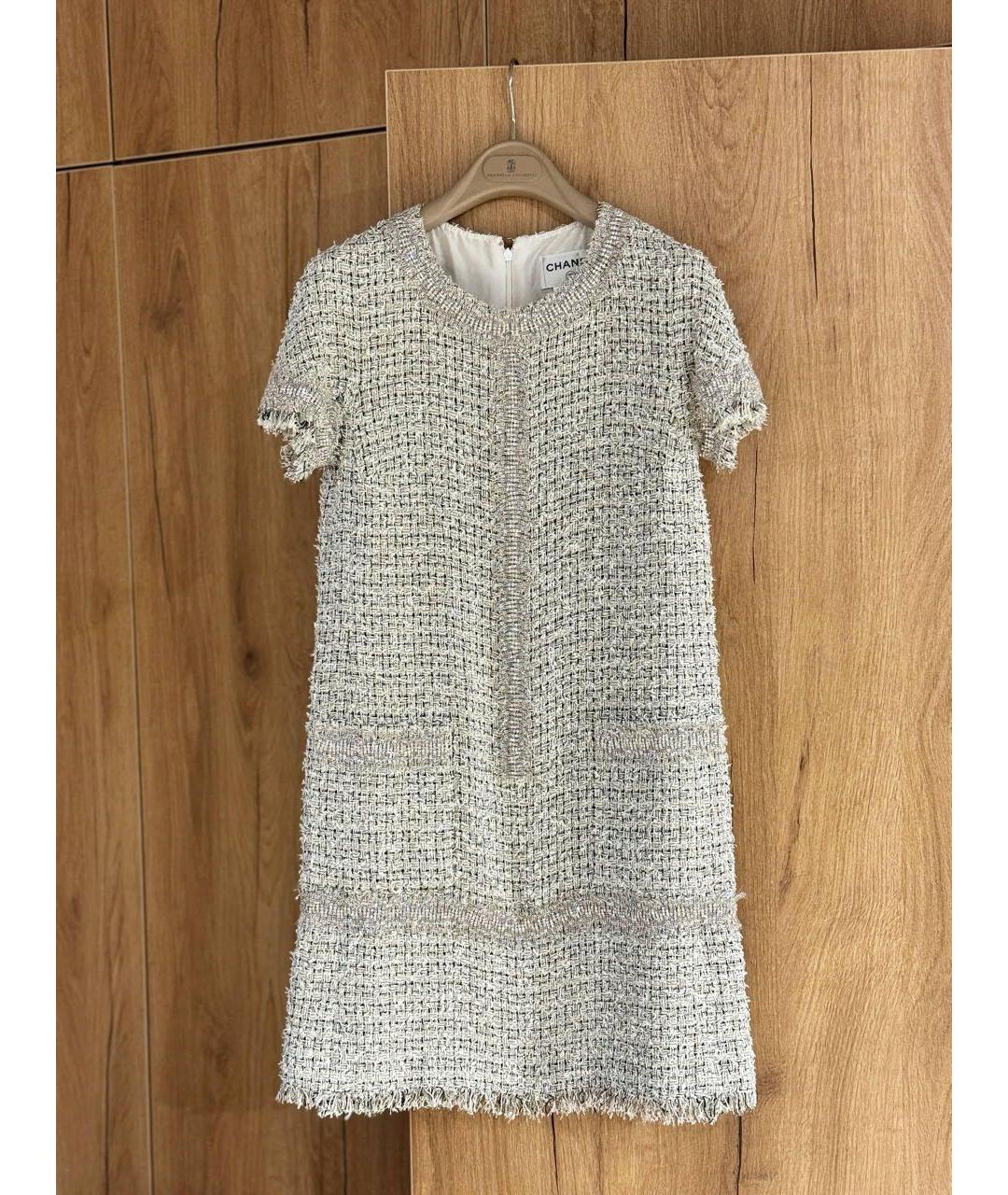CHANEL Бежевое твидовое повседневное платье, фото 4