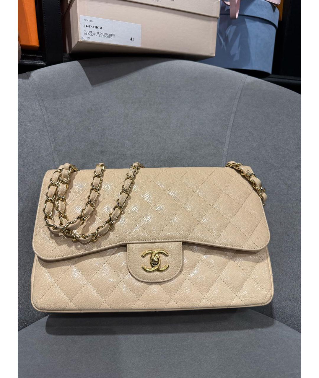 CHANEL Бежевая кожаная сумка через плечо, фото 2