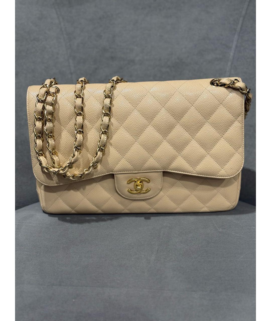 CHANEL Бежевая кожаная сумка через плечо, фото 9