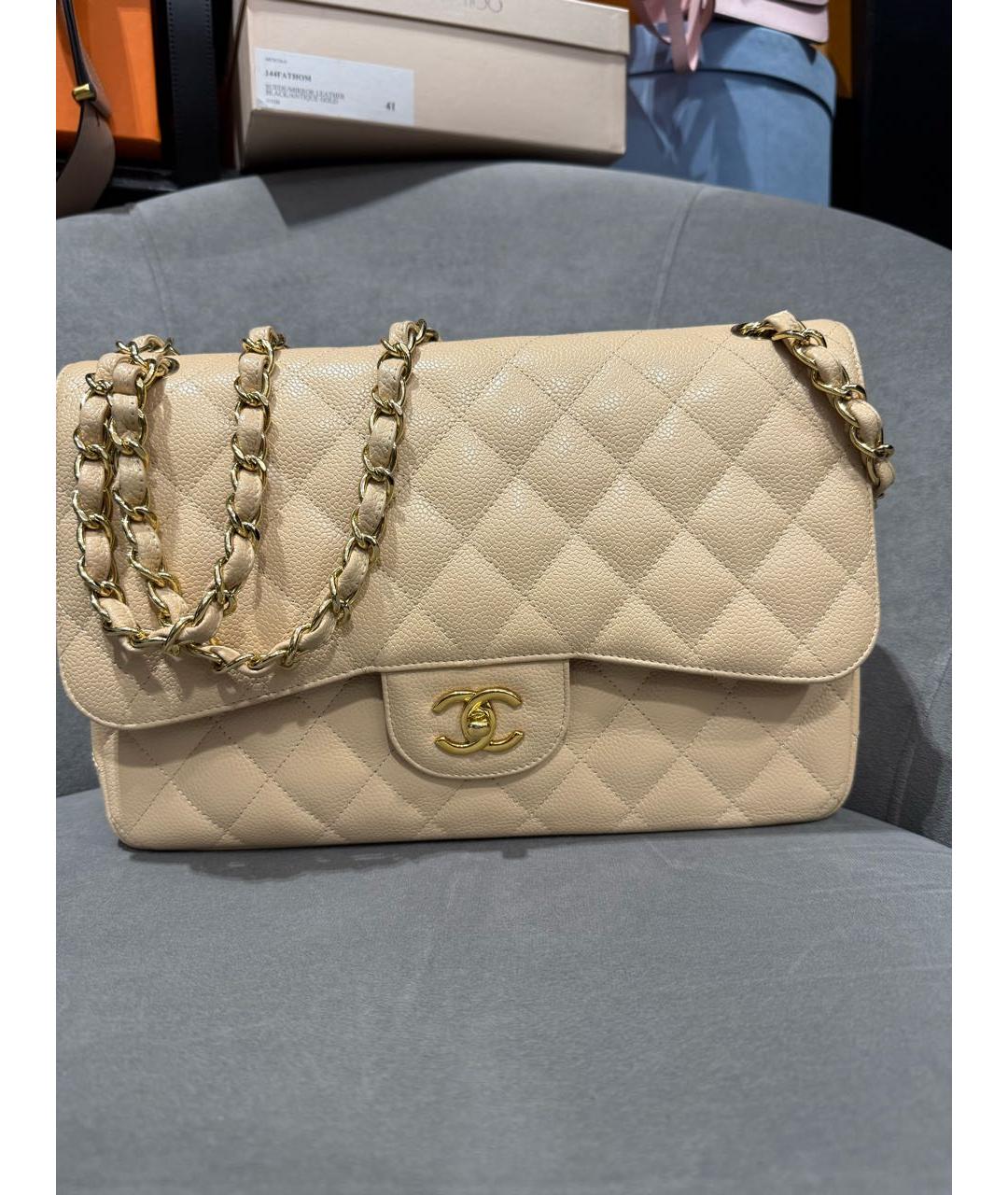 CHANEL Бежевая кожаная сумка через плечо, фото 3