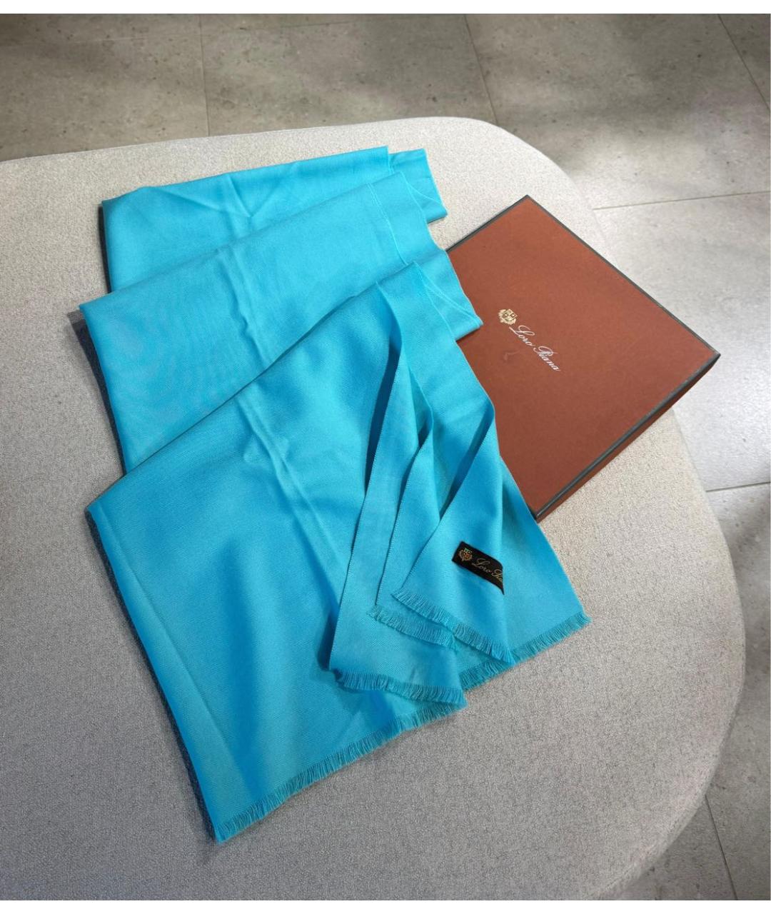 LORO PIANA Голубой кашемировый платок, фото 3