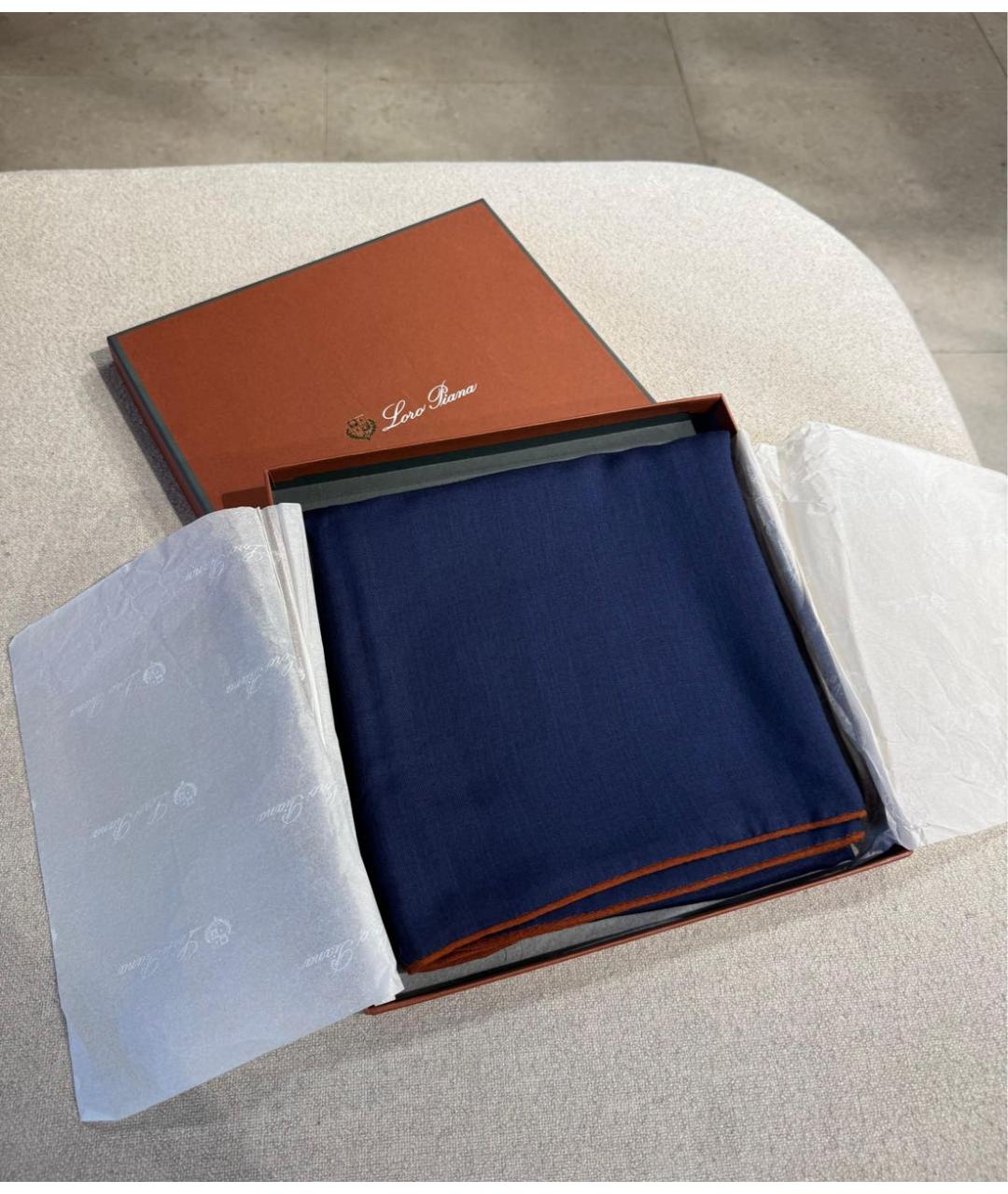 LORO PIANA Темно-синий кашемировый платок, фото 3