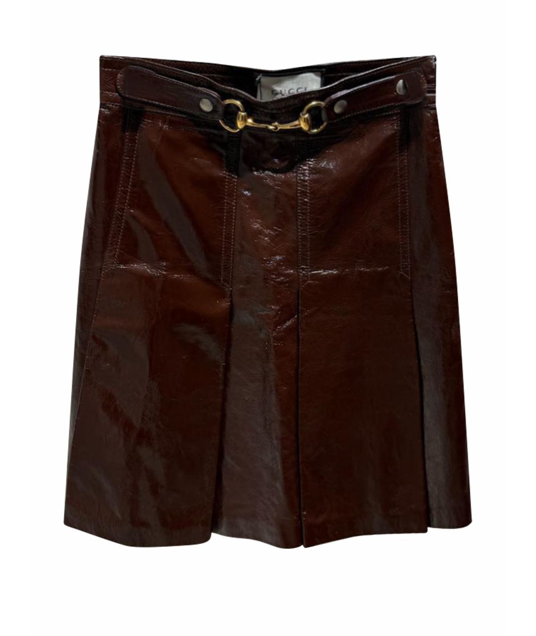 GUCCI Коричневая кожаная юбка миди, фото 1