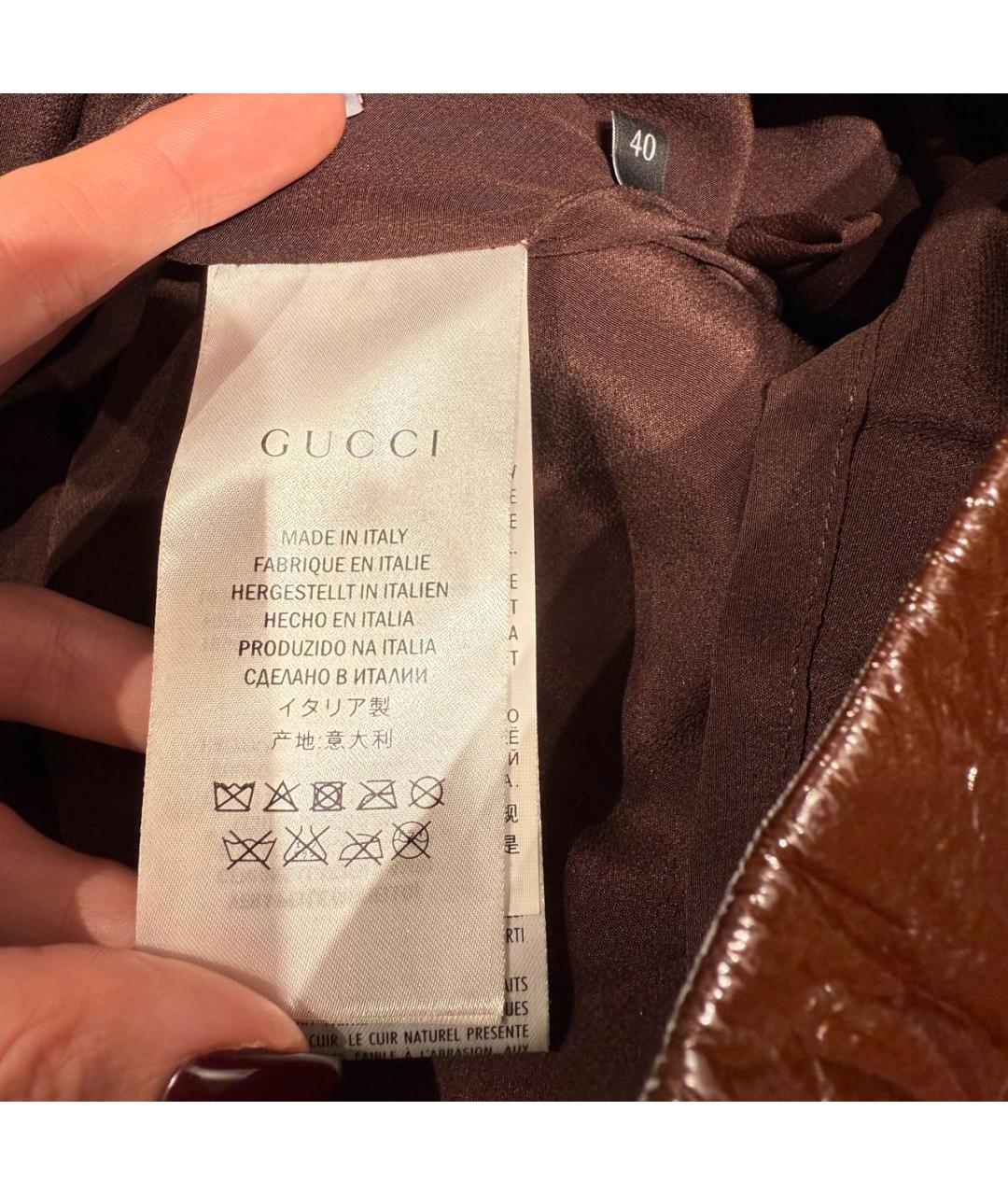 GUCCI Коричневая кожаная юбка миди, фото 5