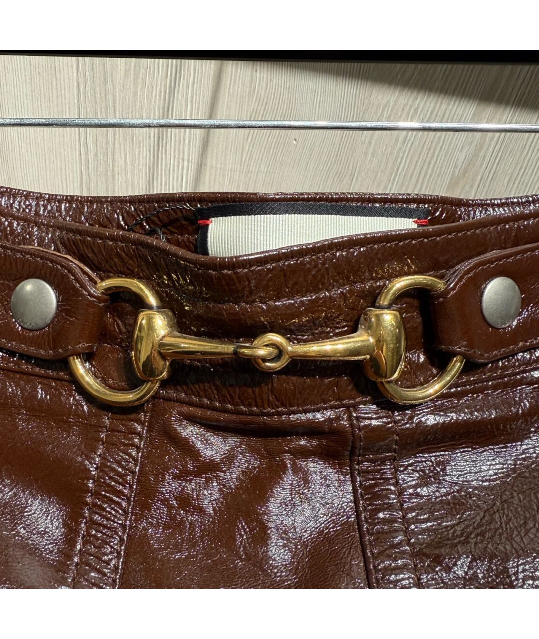 GUCCI Коричневая кожаная юбка миди, фото 3