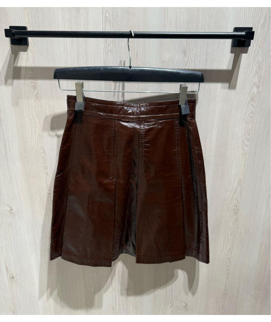 GUCCI Коричневая кожаная юбка миди, фото 2