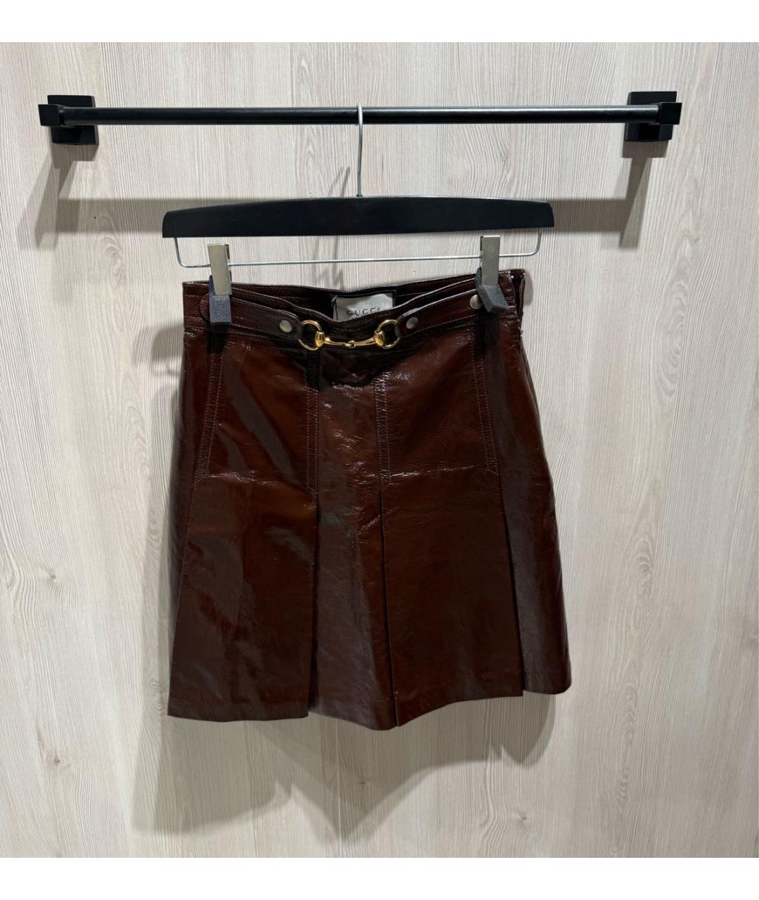 GUCCI Коричневая кожаная юбка миди, фото 7