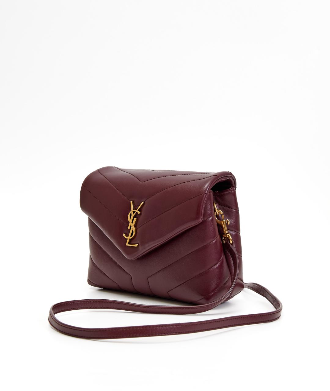 SAINT LAURENT Бордовая кожаная сумка через плечо, фото 2