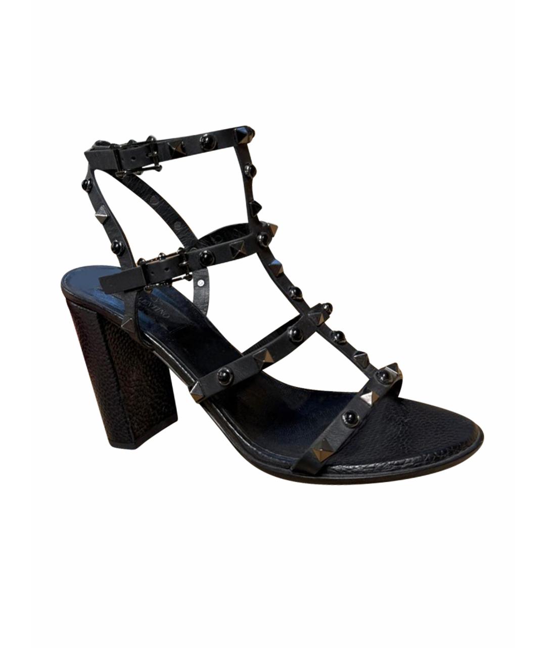 VALENTINO Черные кожаные босоножки, фото 1
