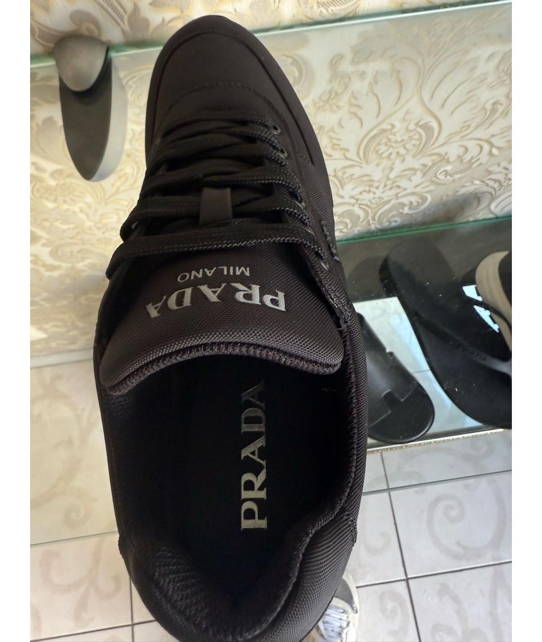 PRADA Черные текстильные низкие кроссовки / кеды, фото 3