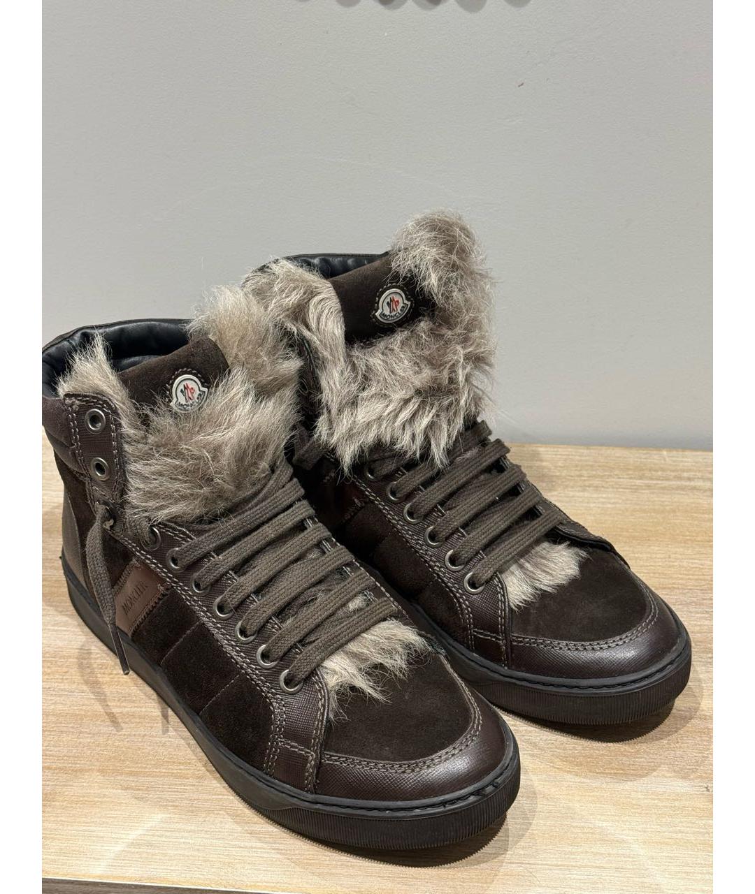 MONCLER Коричневые кожаные кеды, фото 3