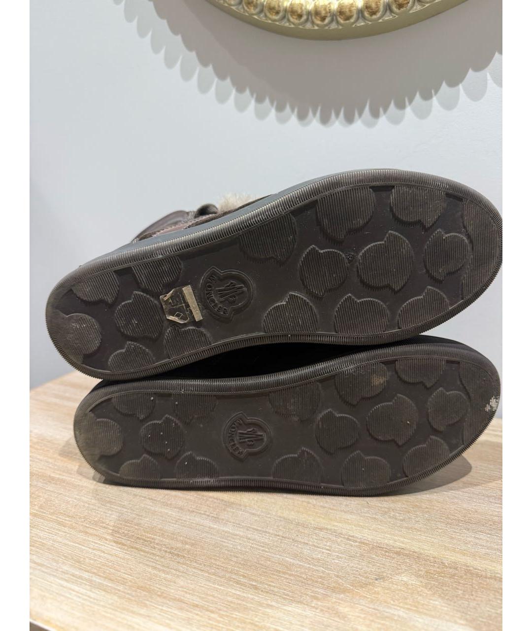 MONCLER Коричневые кожаные кеды, фото 7