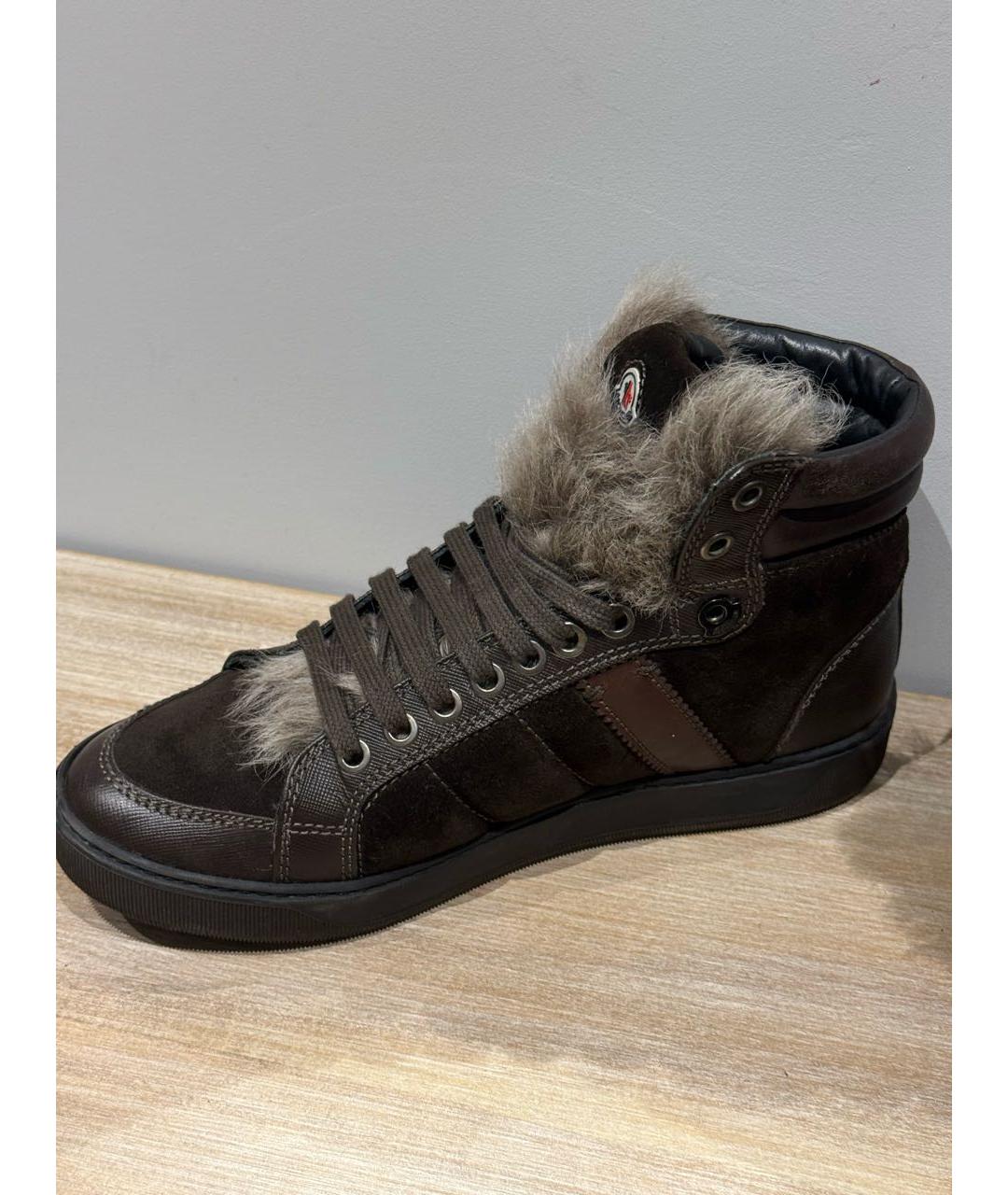 MONCLER Коричневые кожаные кеды, фото 9