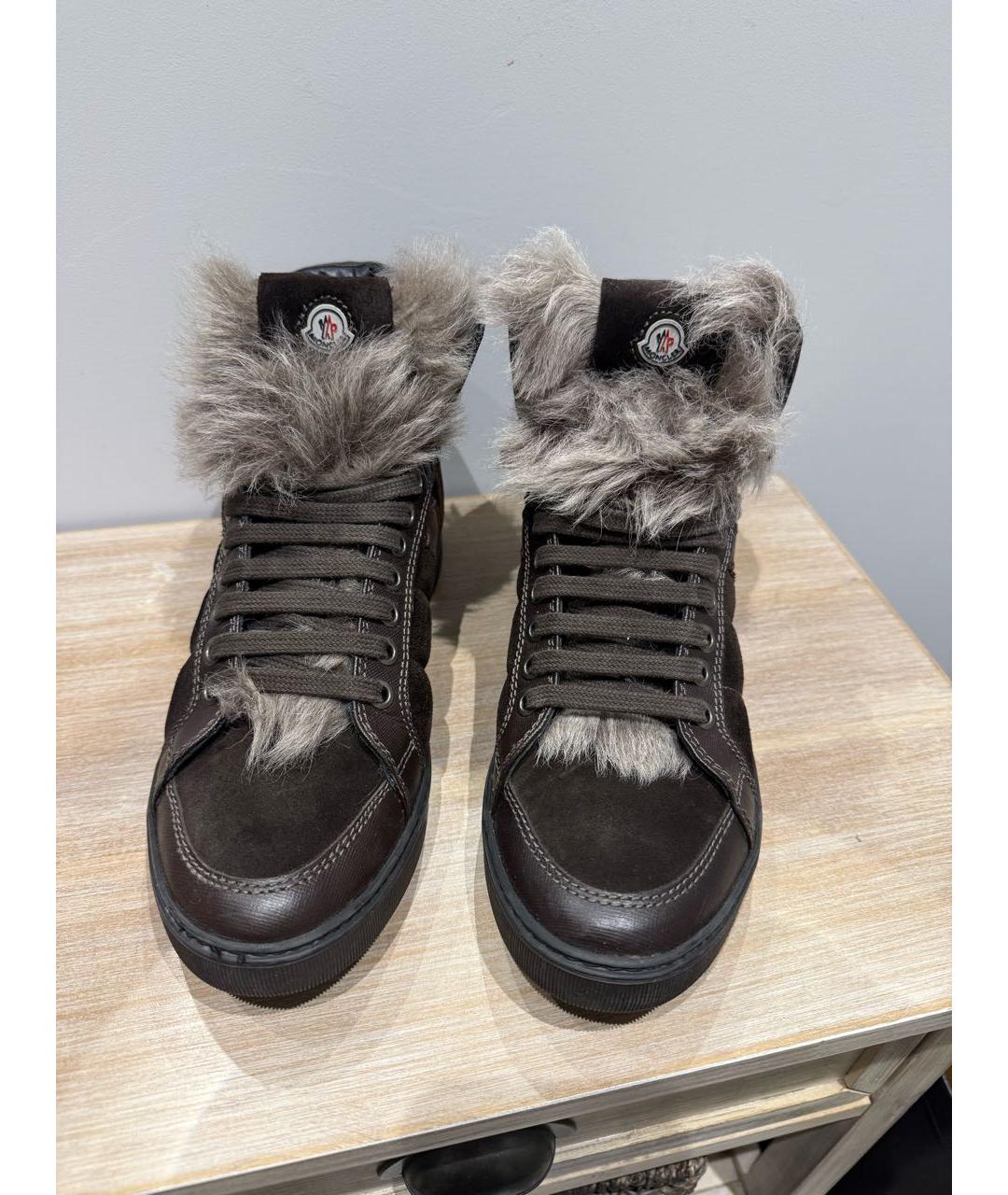 MONCLER Коричневые кожаные кеды, фото 2