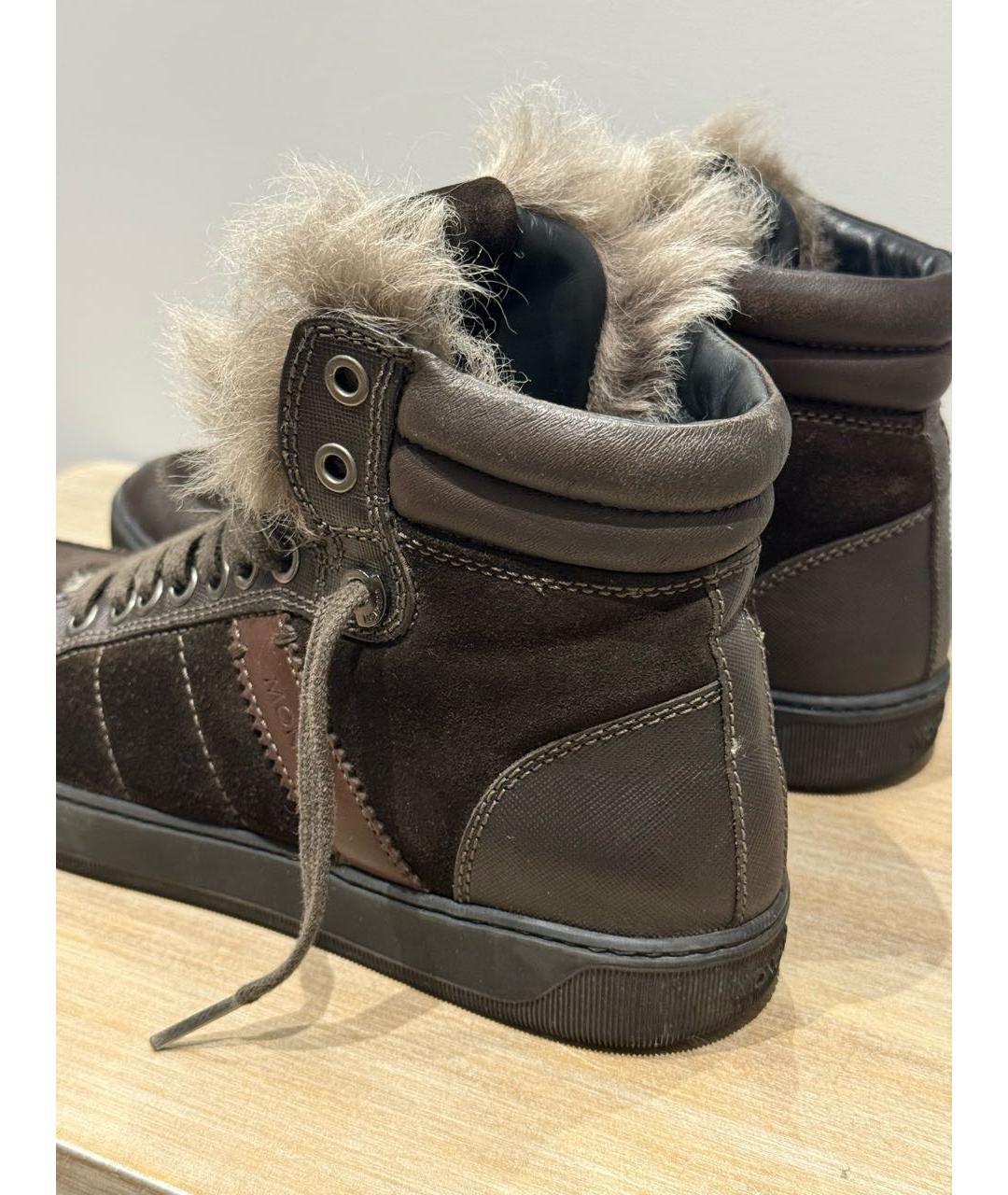 MONCLER Коричневые кожаные кеды, фото 4