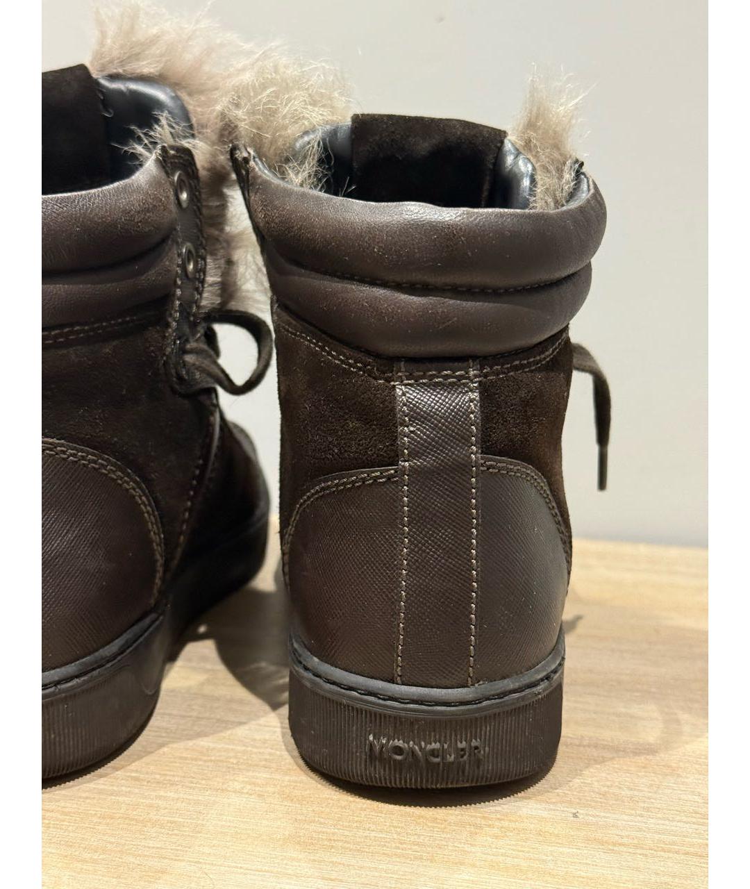 MONCLER Коричневые кожаные кеды, фото 8