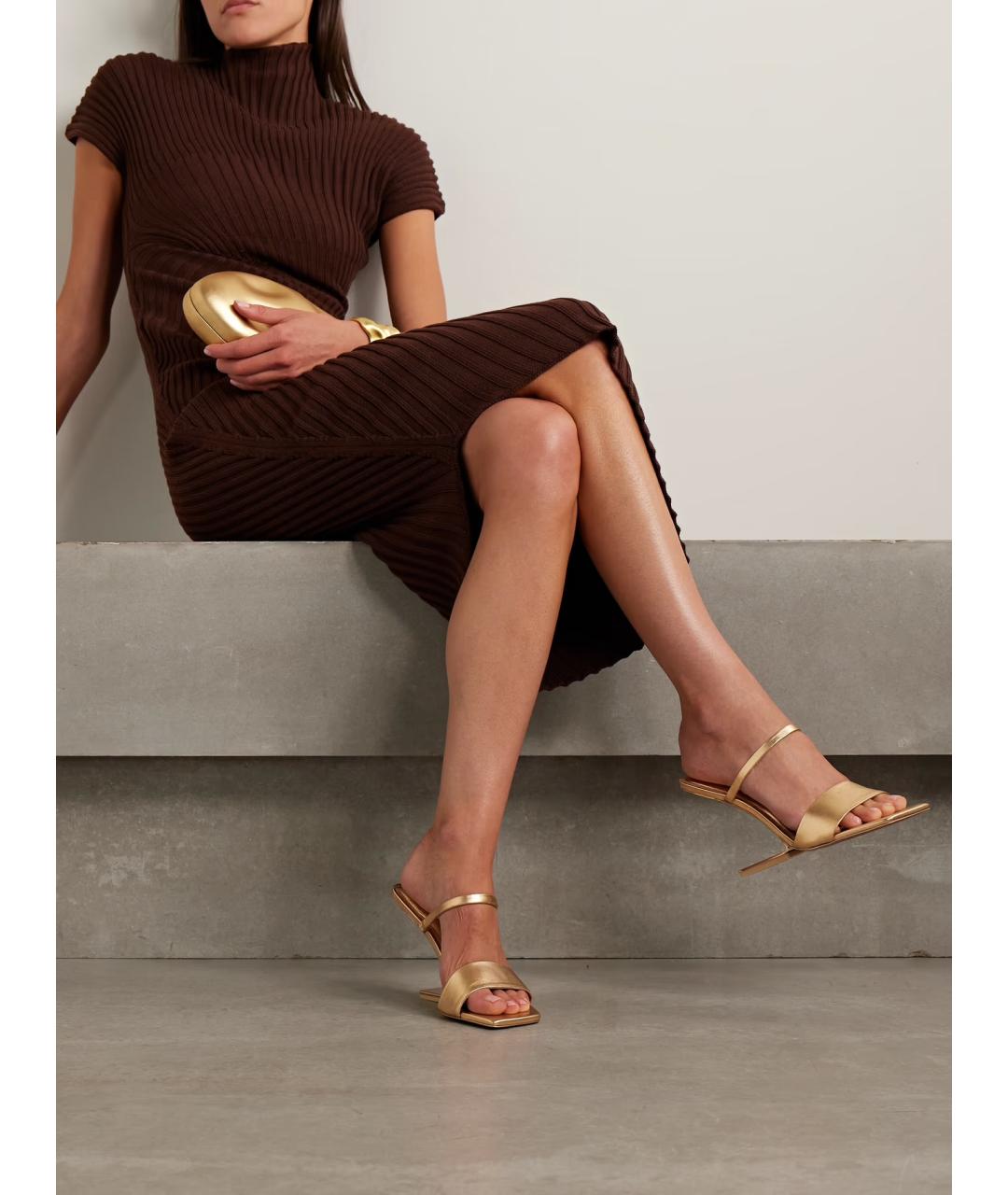 CULT GAIA Золотые кожаные мюли, фото 2