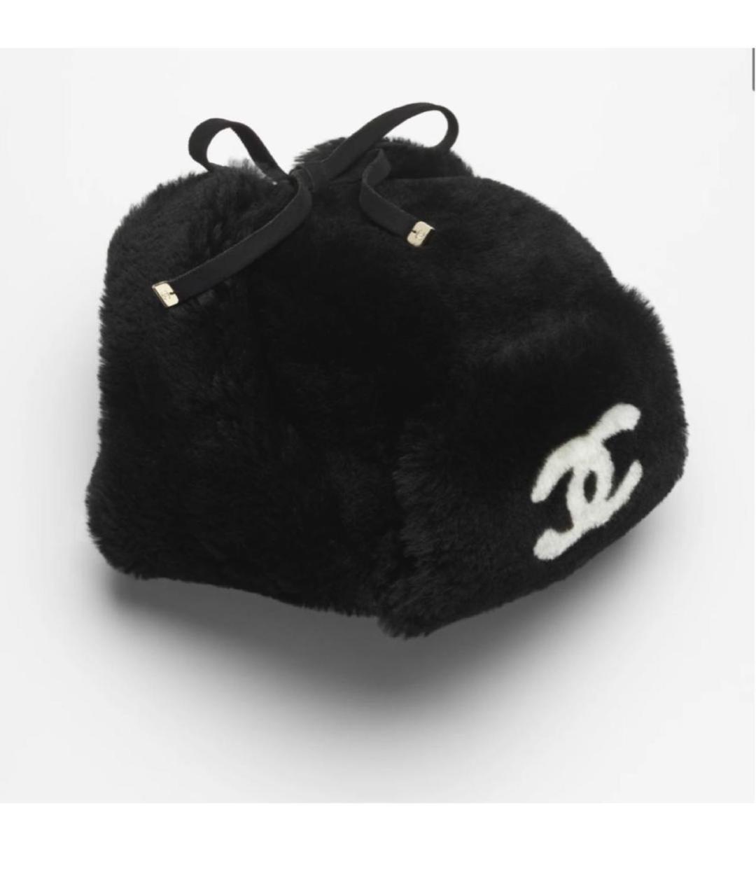 CHANEL Черная шерстяная шапка, фото 2