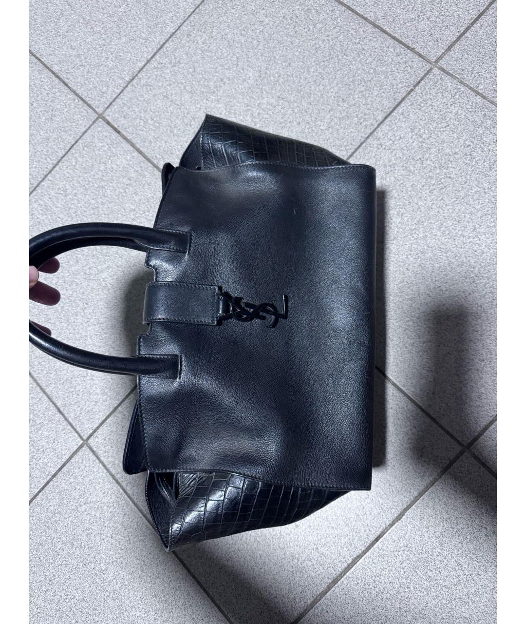 SAINT LAURENT Черная кожаная сумка с короткими ручками, фото 6