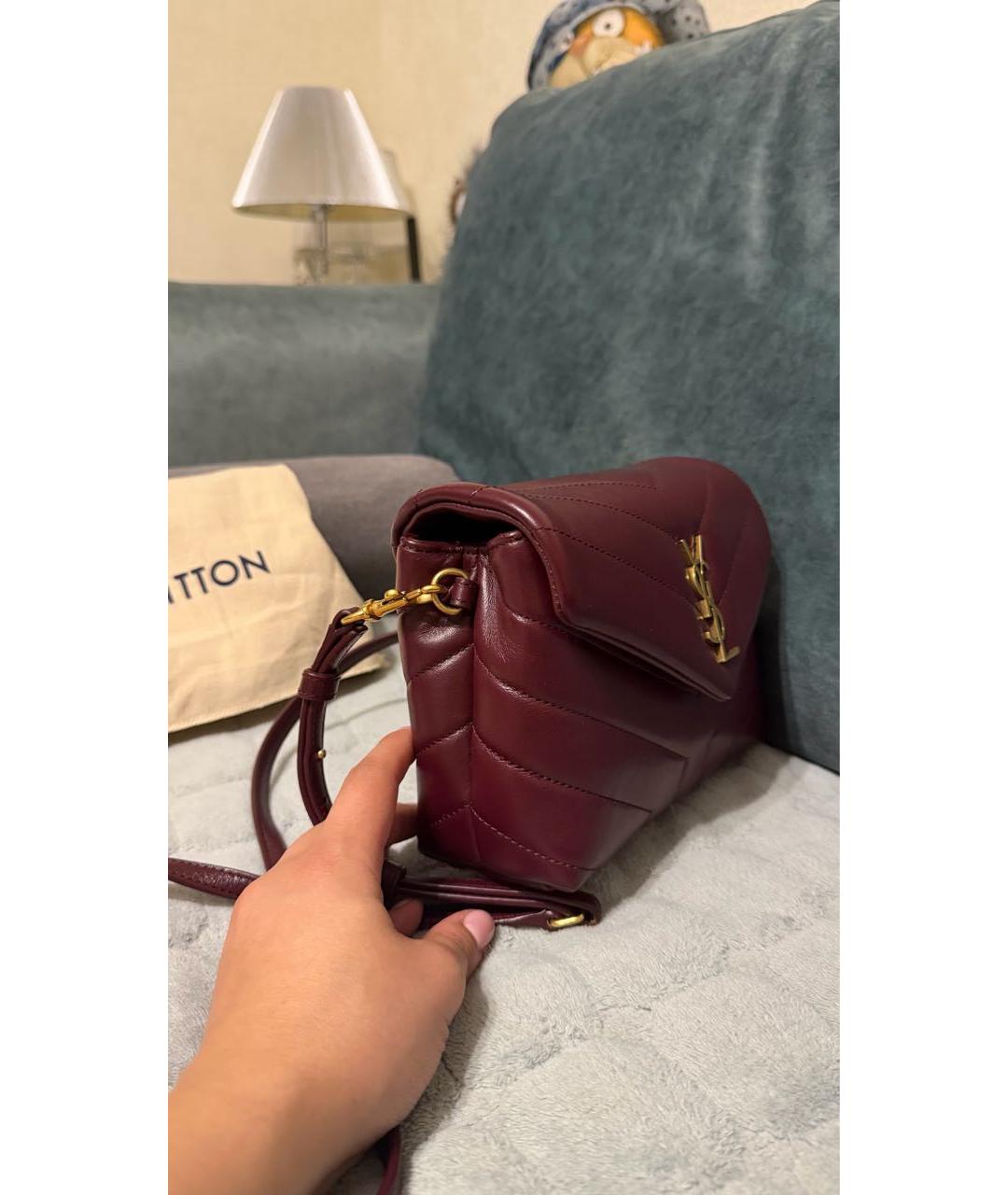 SAINT LAURENT Бордовая кожаная сумка тоут, фото 2