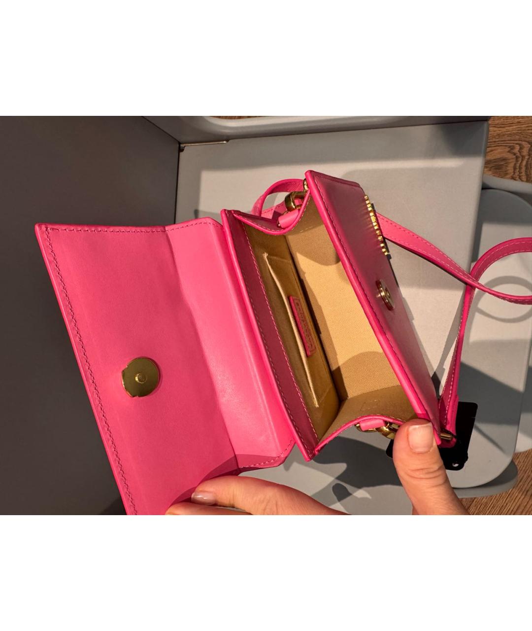JACQUEMUS Розовая кожаная сумка через плечо, фото 4