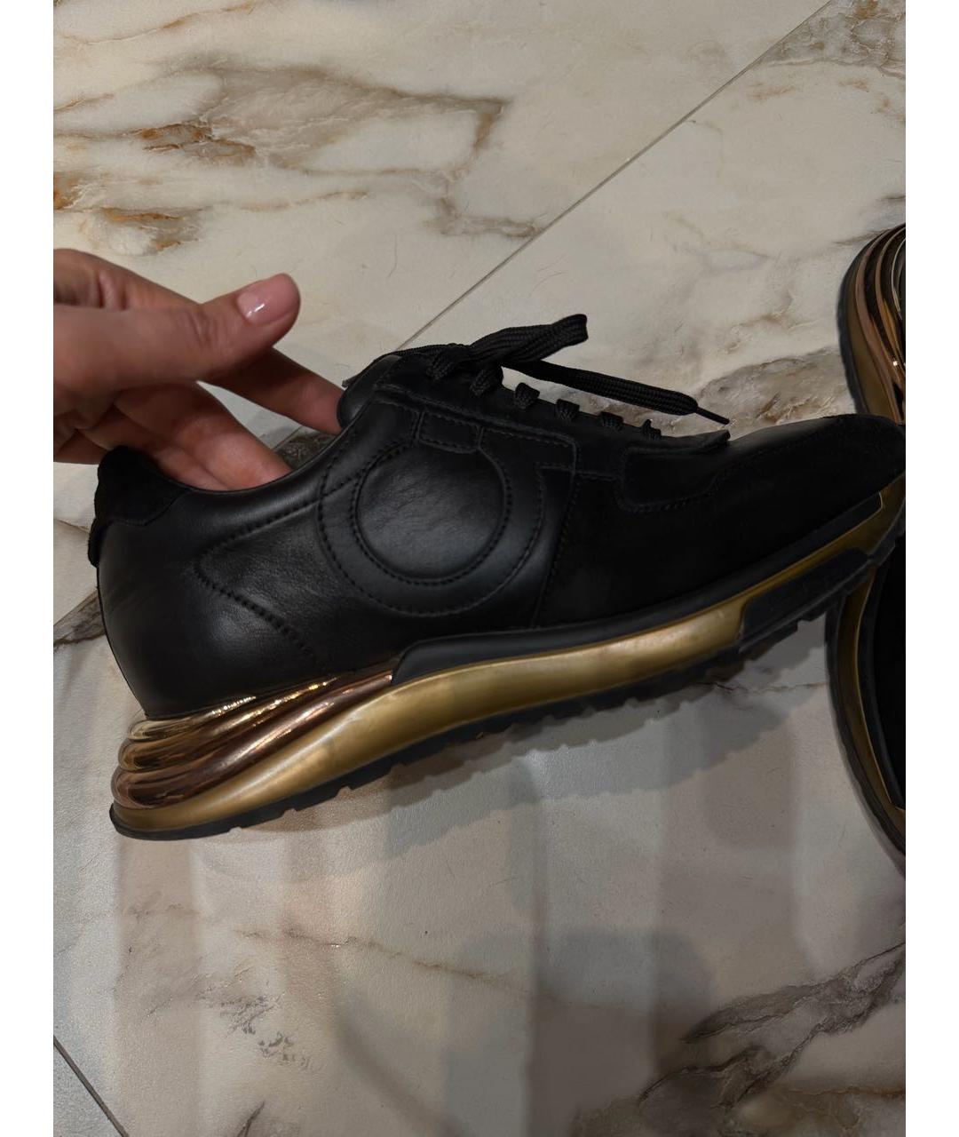 FERRAGAMO Черные кожаные кроссовки, фото 4