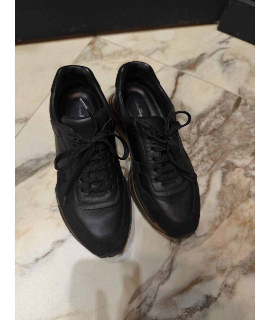 FERRAGAMO Черные кожаные кроссовки, фото 3