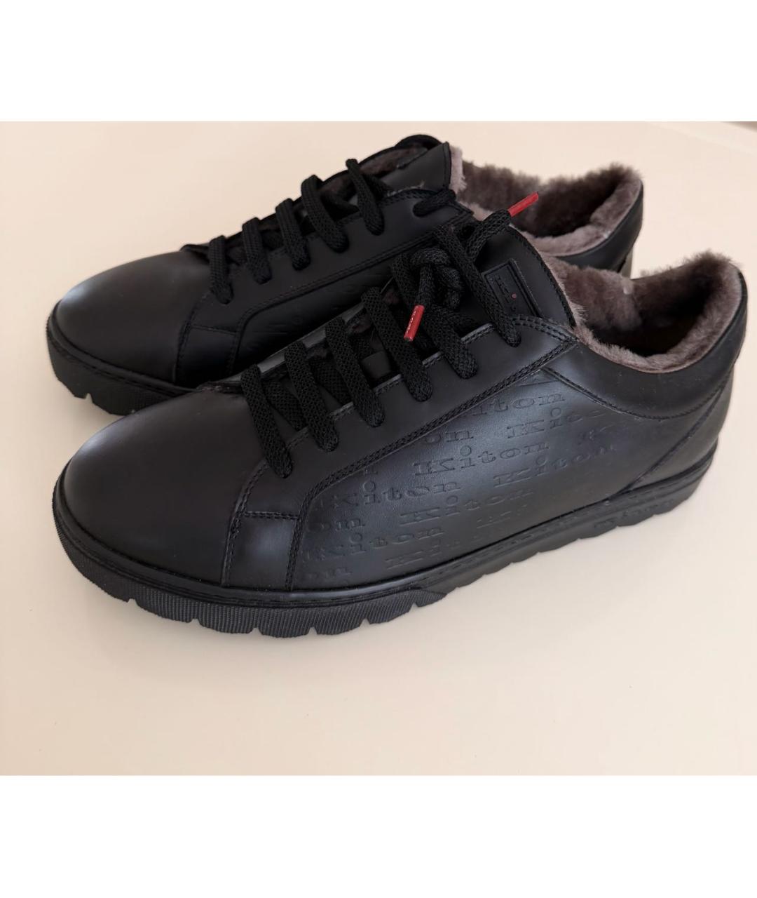 KITON Черные кожаные низкие кроссовки / кеды, фото 3