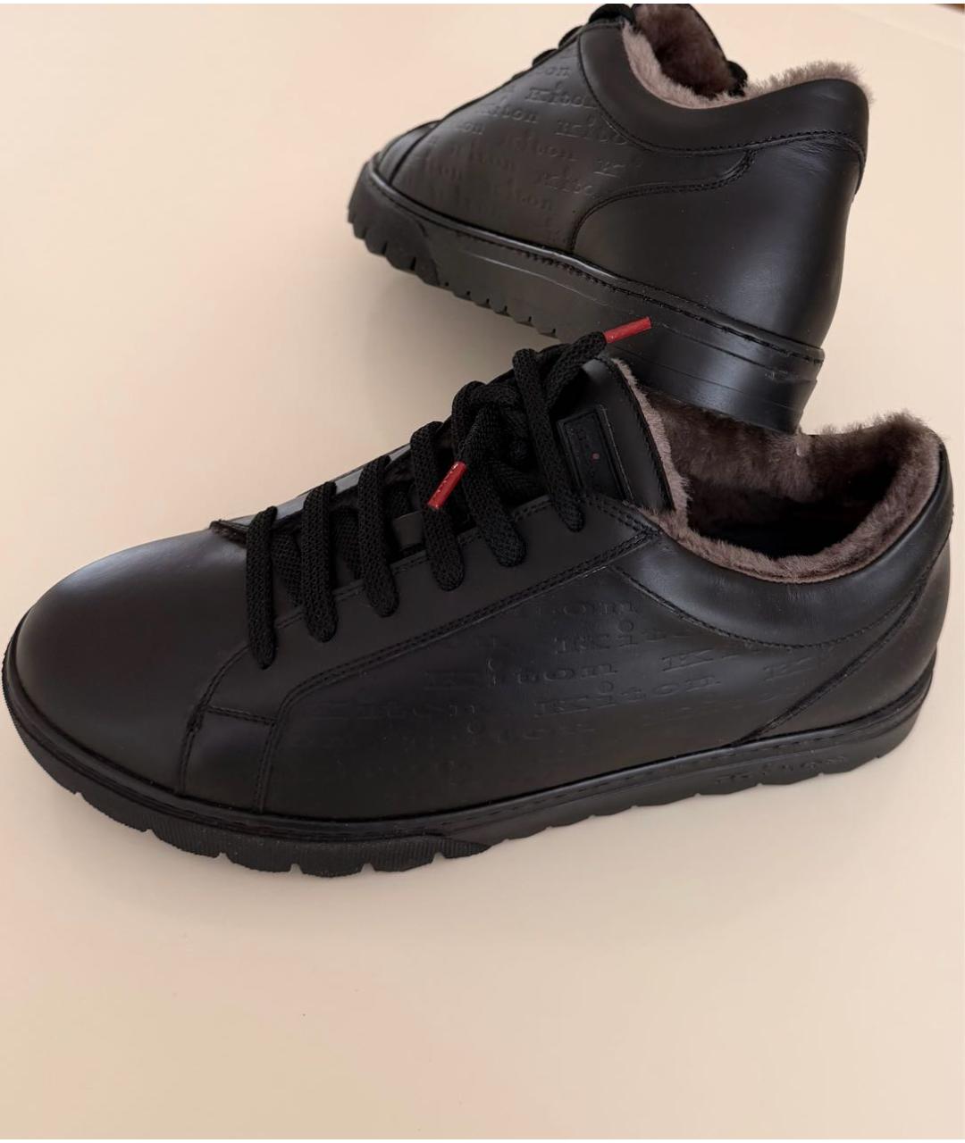 KITON Черные кожаные низкие кроссовки / кеды, фото 2