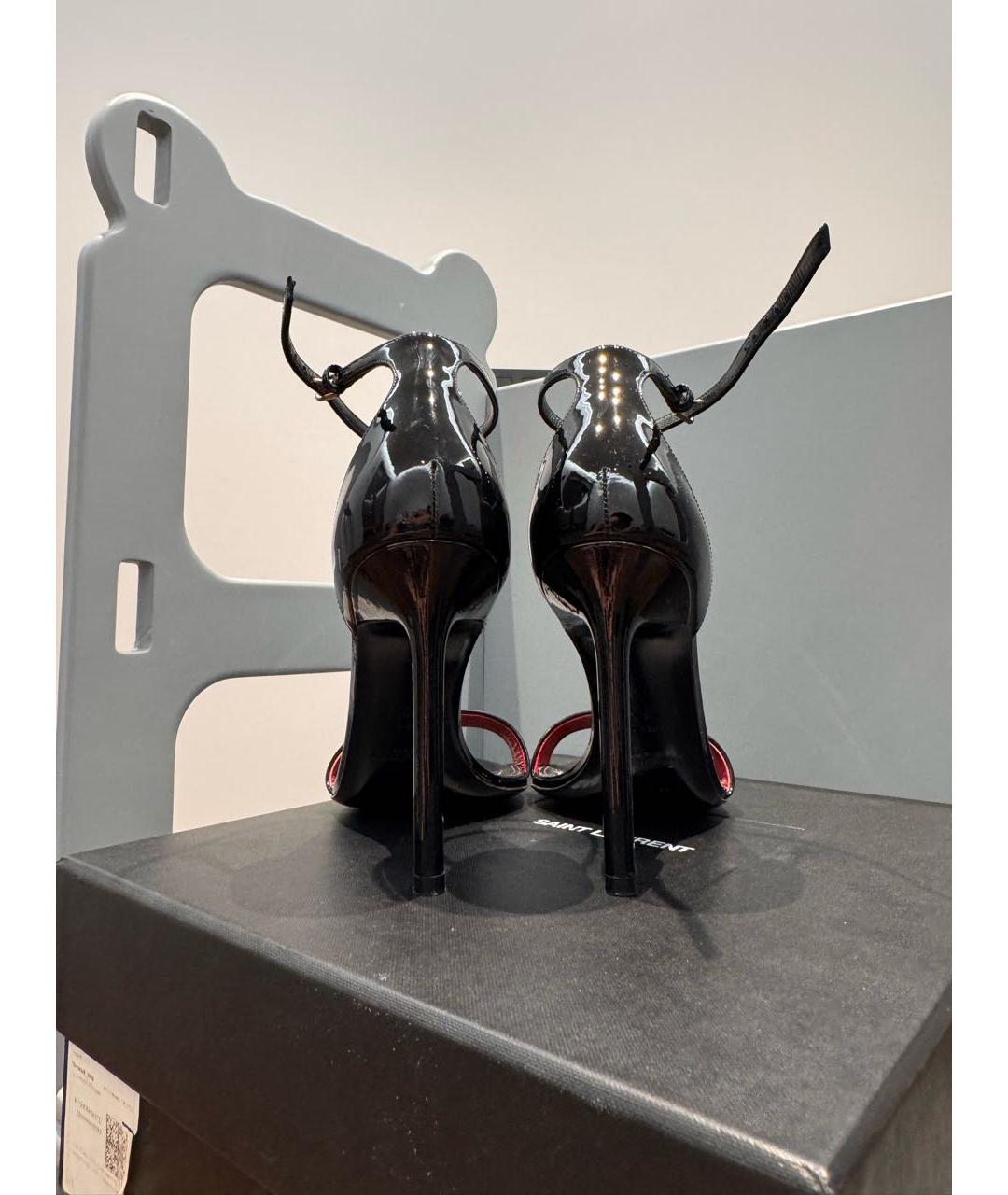 SAINT LAURENT Черные босоножки из лакированной кожи, фото 4