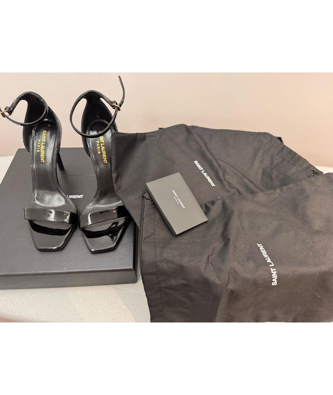 SAINT LAURENT Черные босоножки из лакированной кожи, фото 5