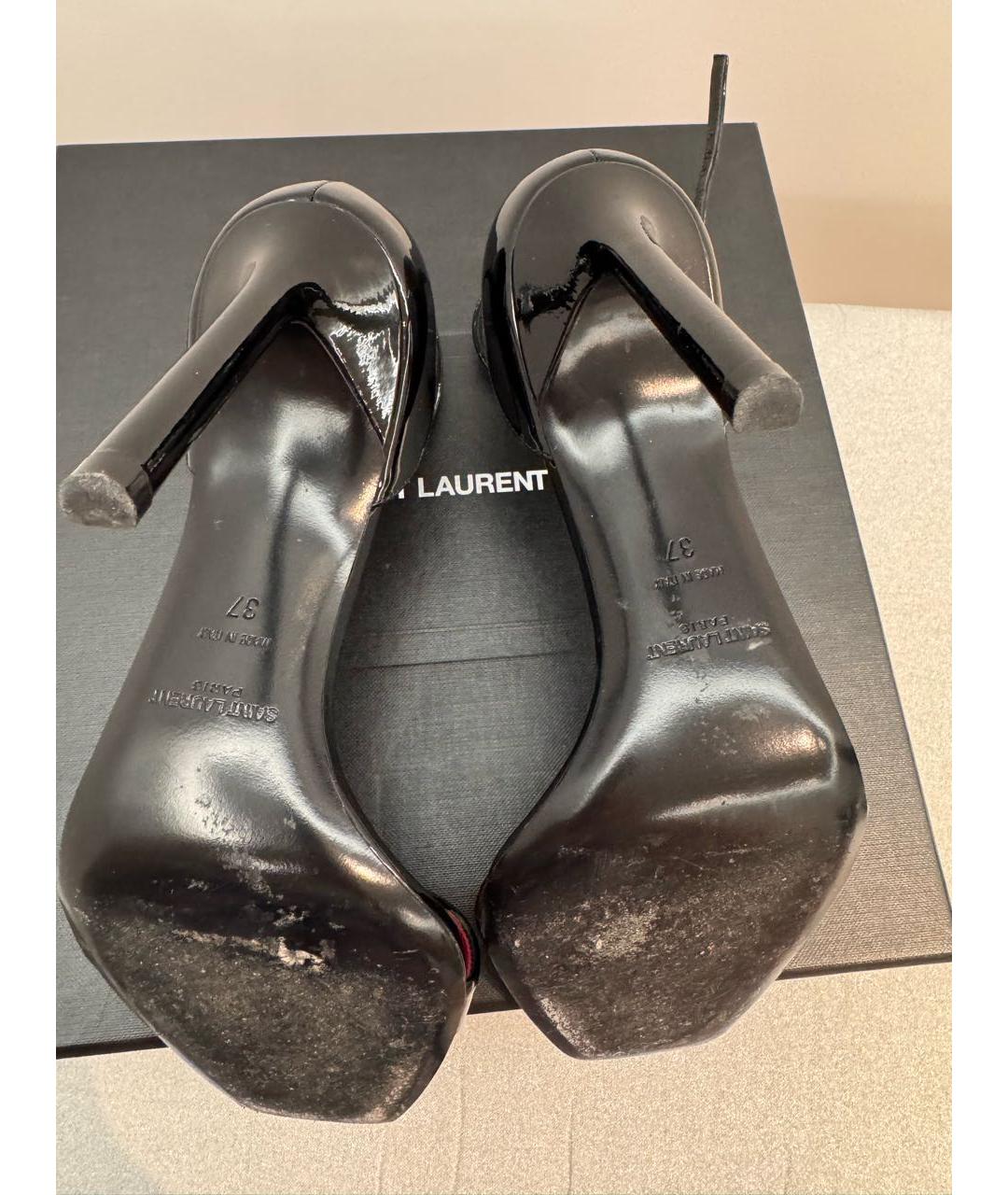 SAINT LAURENT Черные босоножки из лакированной кожи, фото 6