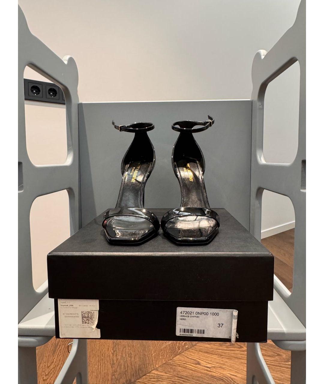 SAINT LAURENT Черные босоножки из лакированной кожи, фото 2