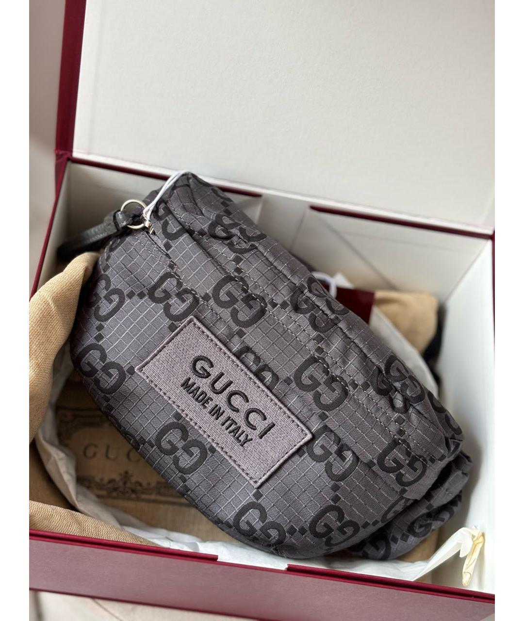 GUCCI Черная тканевая поясная сумка, фото 2