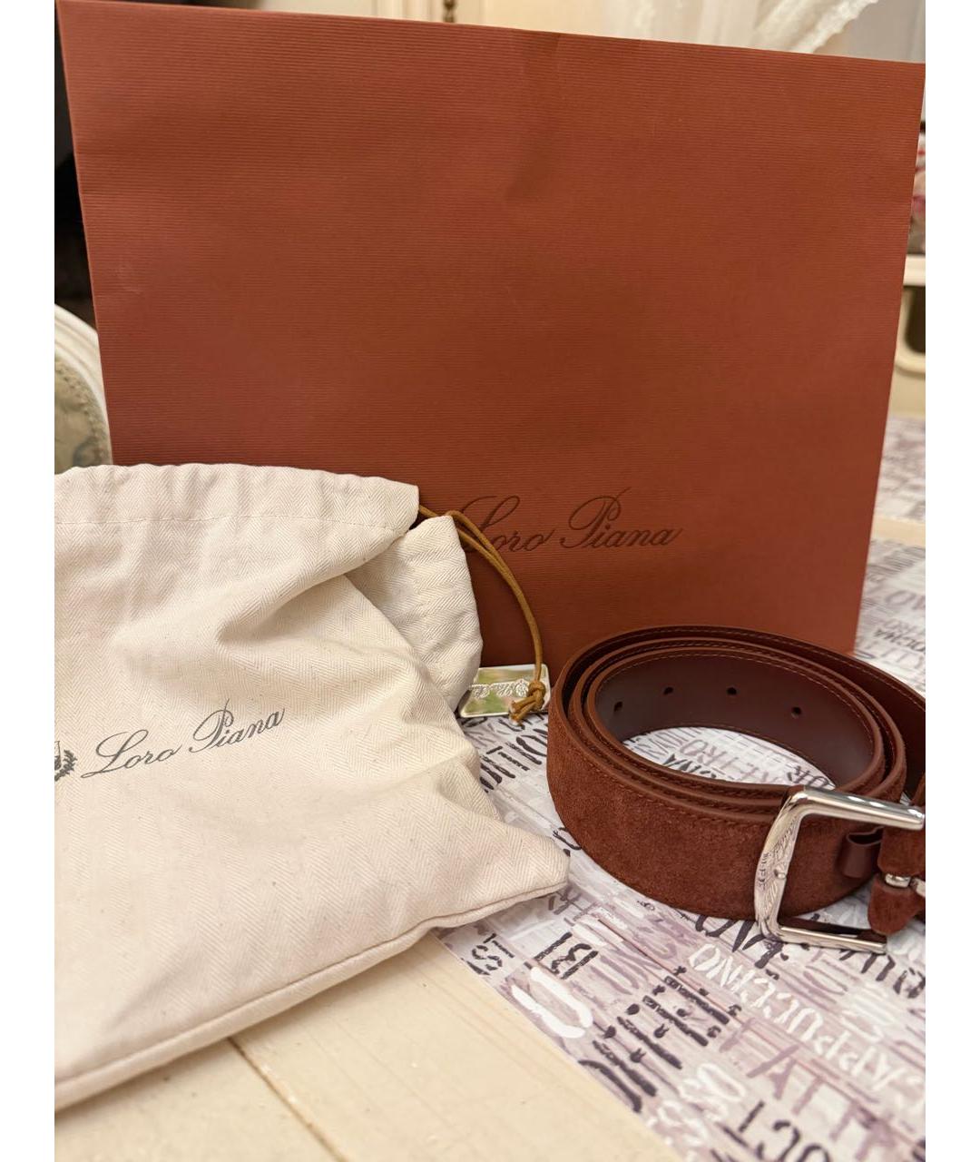 LORO PIANA Коричневый замшевый ремень, фото 3