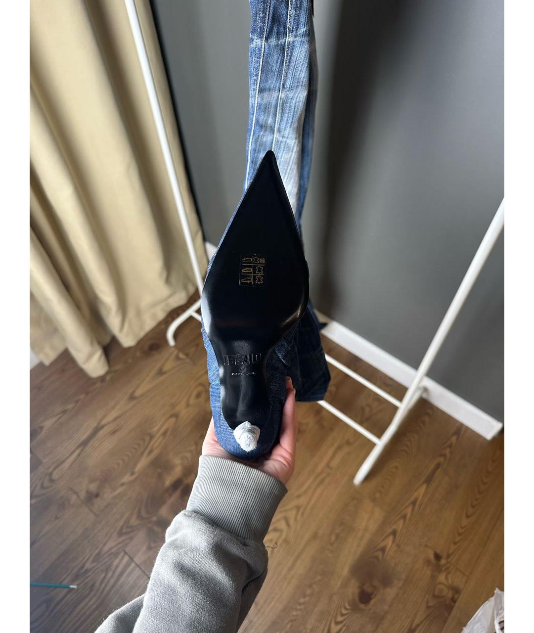 DIESEL Темно-синие текстильные ботфорты, фото 3