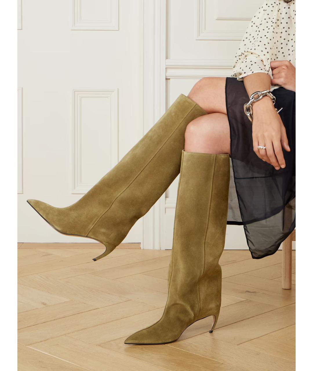 THE ATTICO Хаки замшевые сапоги, фото 2