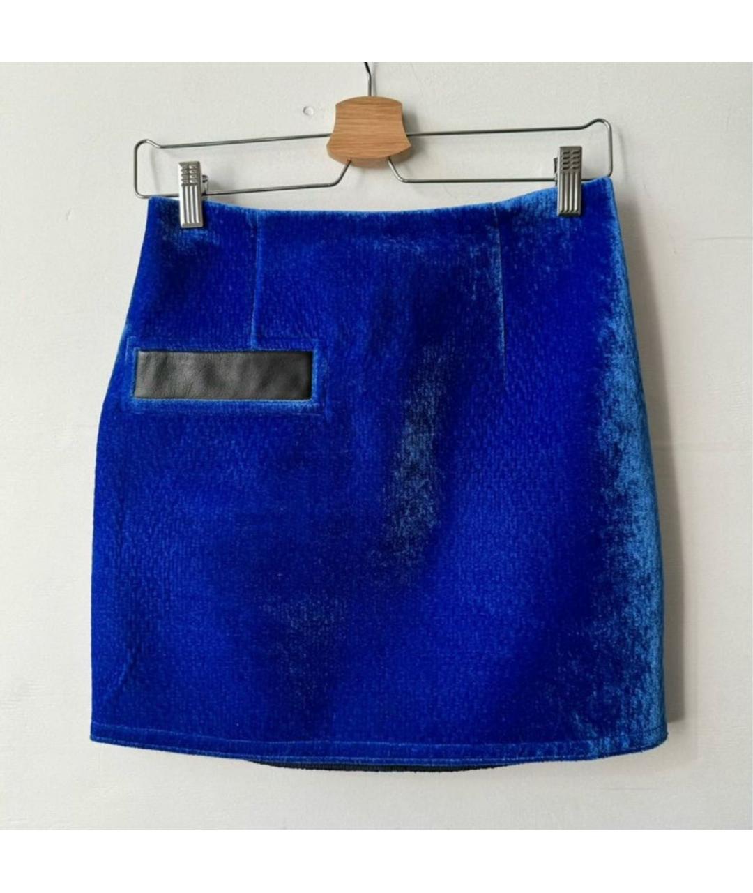 SANDRO Синяя бархатная юбка мини, фото 5