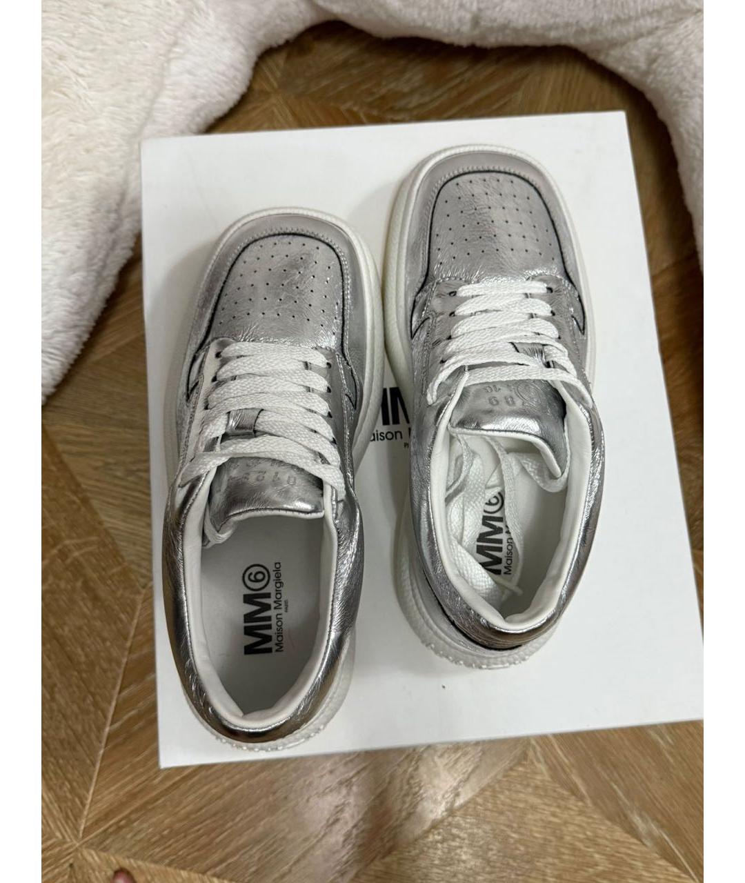 MM6 MAISON MARGIELA Серебряные кожаные кроссовки, фото 3