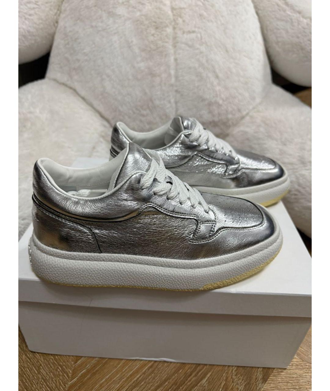 MM6 MAISON MARGIELA Серебряные кожаные кроссовки, фото 8