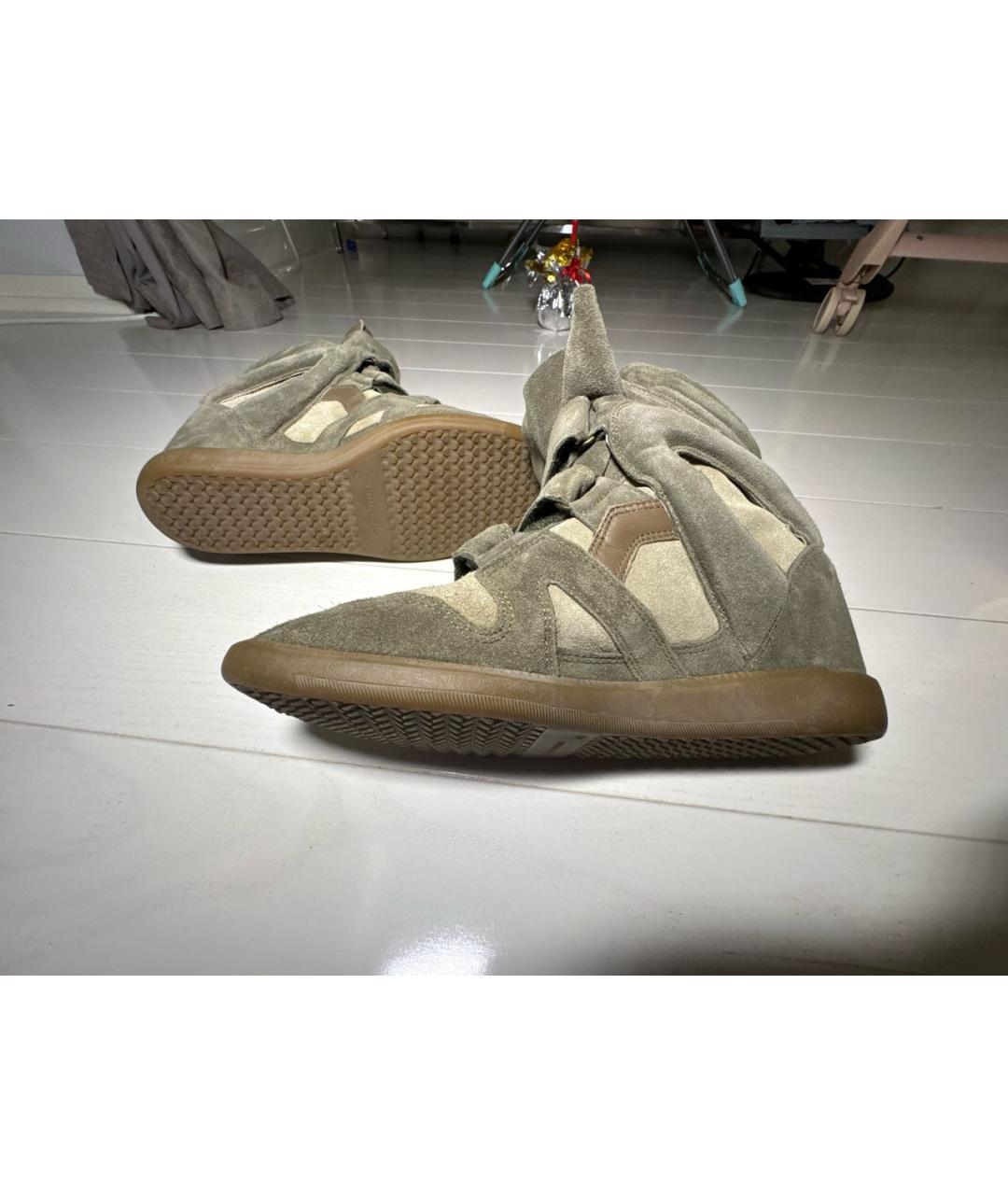 ISABEL MARANT Хаки замшевые кроссовки, фото 6