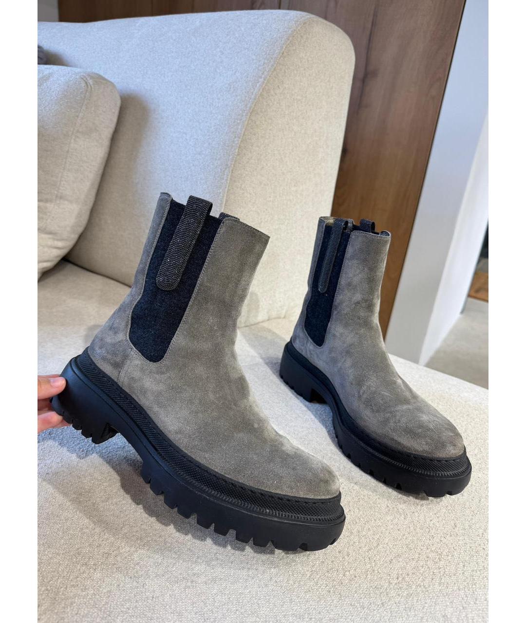 BRUNELLO CUCINELLI Серые замшевые полусапоги, фото 2