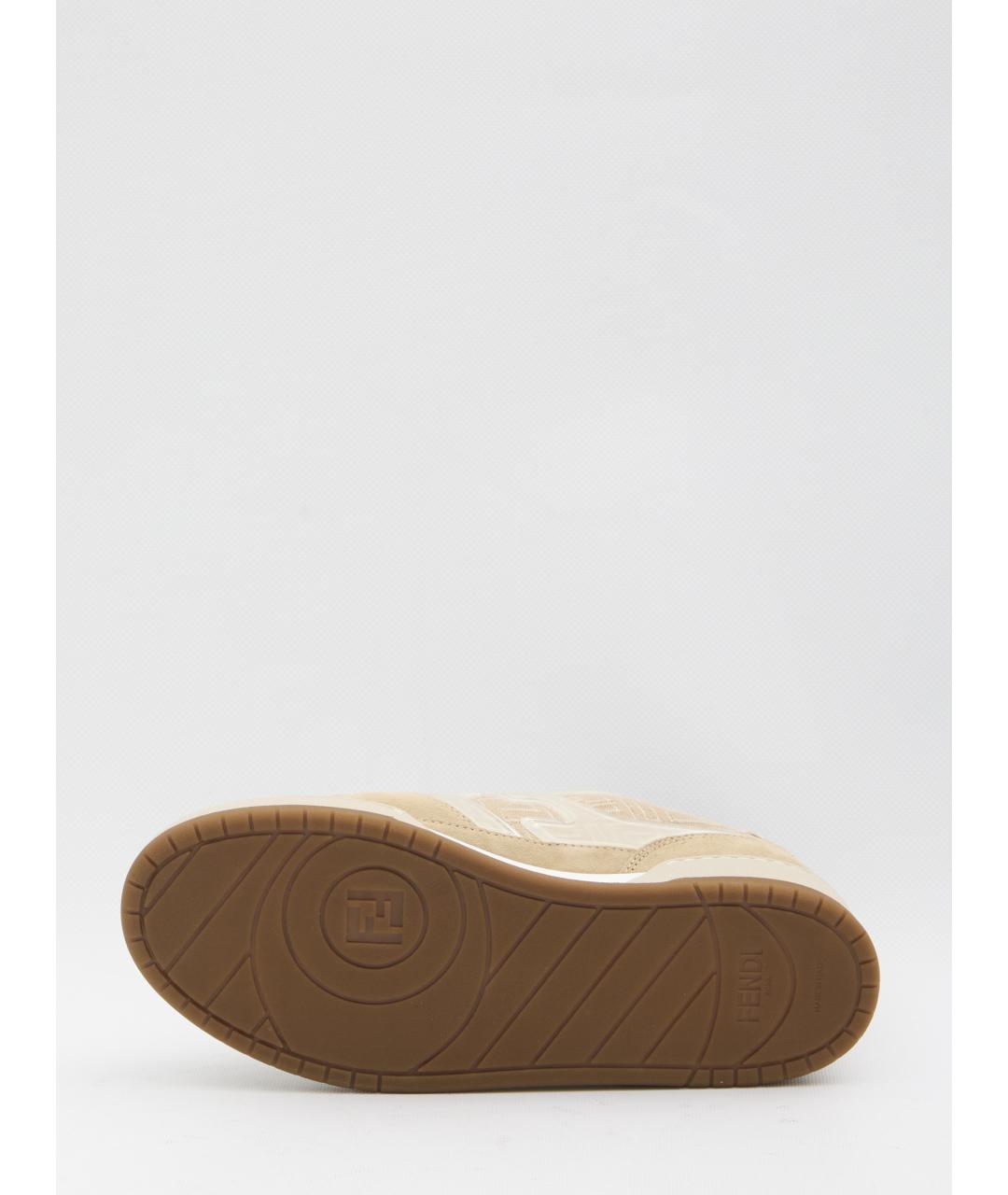 FENDI Бежевые текстильные низкие кроссовки / кеды, фото 4