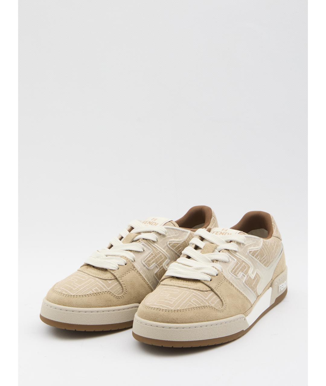 FENDI Бежевые текстильные низкие кроссовки / кеды, фото 2