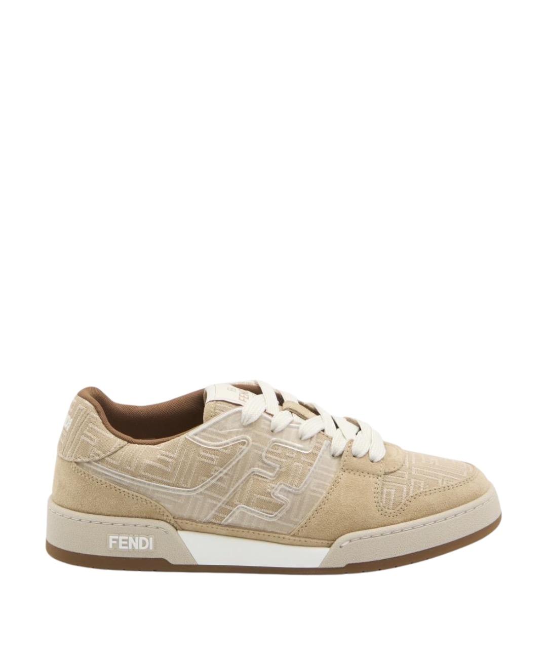 FENDI Бежевые текстильные низкие кроссовки / кеды, фото 1