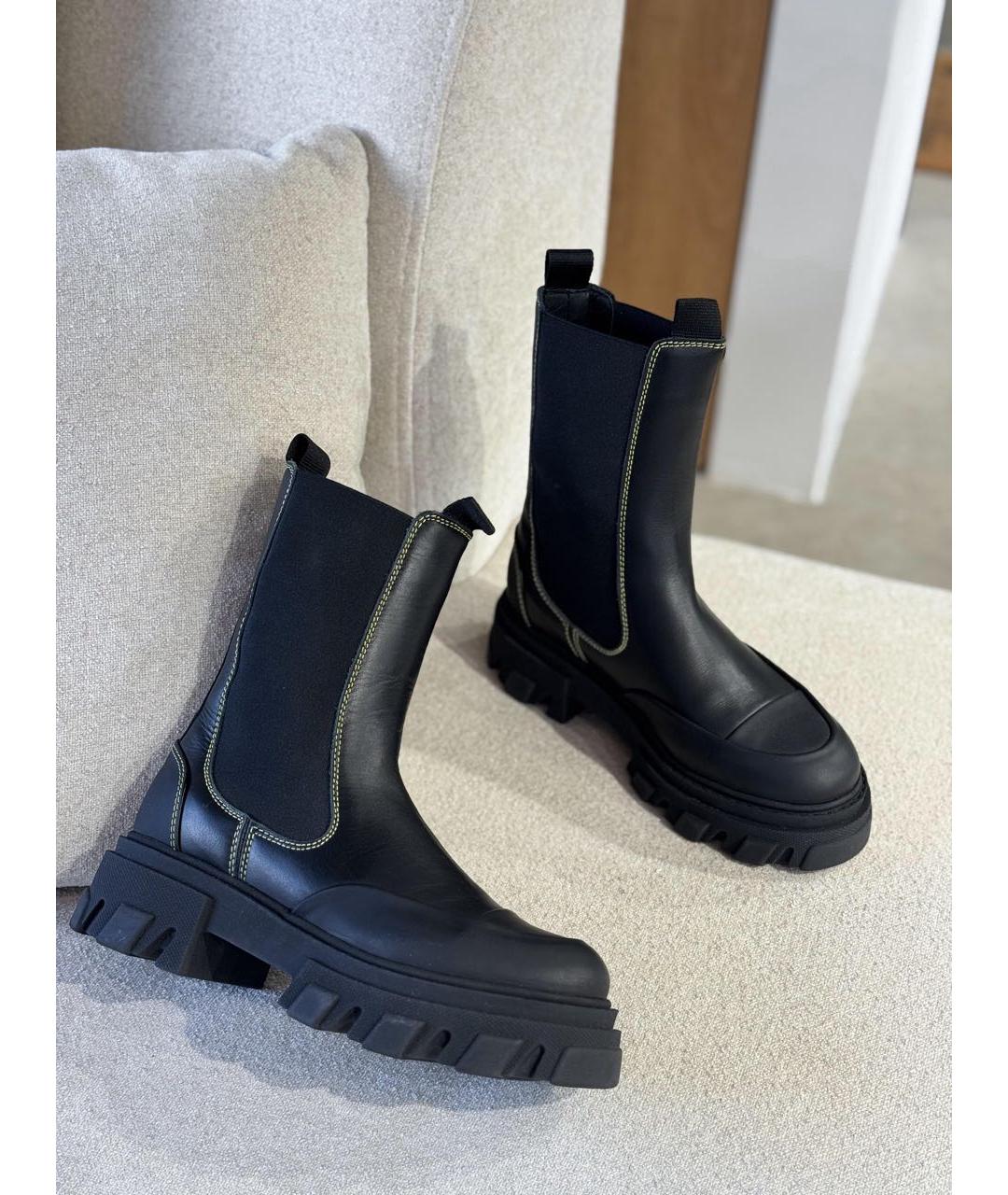 GANNI Черные кожаные полусапоги, фото 3